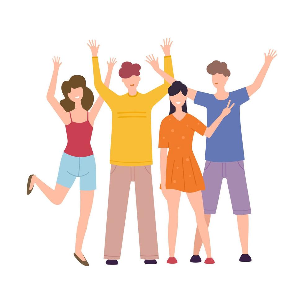 Group Of Cheerful Young People Standing Together Waving And Greeting Happy Team Concept Illustration Free Vector